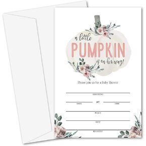 Yuansail Baby Shower Invitation Cards, Pumpkin Fill In Invites Cards, 25 Cards And Envelopes – (bb004-yaoqing)