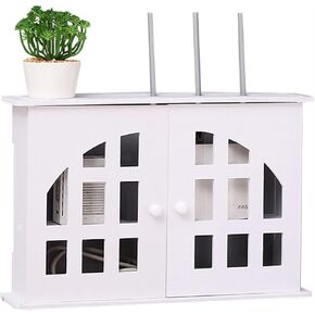 WiFi Router Storage Box,Router Shelf Wall Mount, Cable Management Storage Box Shelf Floating for Living Room, Wall Mounted Shelf for Set-Top Box Router Game Consoles, White