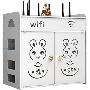 WiFi Router Storage Box,Router Shelf Wall Mount, Router Modem White Floating Boxes for Home Office TV Set-Top Box, Wiring Board, Wire Management