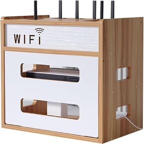 WiFi Router Storage Box,Router Shelf Wall Mount, Large WiFi Router Rack Living Room TV Lower Plug-in Shielding Box Set-top Box Shelf for Router Place,