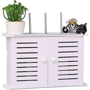WiFi Router Storage Box,Router Shelf Wall Mount, 2 Tiers Modern Design Decorative Wooden Plastic Board Wireless Router Storage Box | Wall Hanging Shelves Hider Rack Organizer(38x26x7.5cm)
