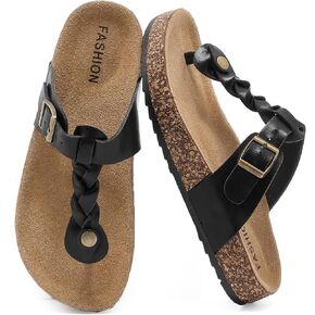 Thong Sandals for Women & Men，Non-slip Flip Flops with Cork Footbed Adjustable Buckle Summer Women Footwear Beach Essentials Slides