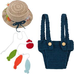 Props Vemonllas Newborn Props Props Baby Photo Adpits Boy Fishing Outfit Crochet Fisherman Cloths for Photoshoot