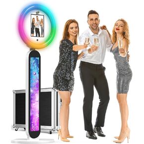 Photo Booth Stand for ipad Customized Logo Metal Selfie Photobooth Machine Fits 10.2", 10.9", 12.9" iPads, Provide Cyratok Software and Music Sync for Events,Rentals & Business Use(Flight Case)