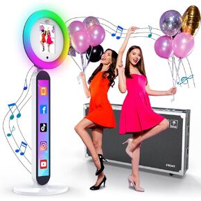 Portable Photo Booth Machine with RGB Ring Light,Photobooth for 12.9in 11in 10.9in 10.2in, Customizable Logo Software Cyratok Control, Selfie Photo Booth for Parties Wedding Rental, Flight Case
