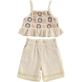 Toddler Girl Summer Clothes Baby Girl Floral Sleeveless Shirt Tank Tops Shorts Set Linen Cute Beach Boho Outfits