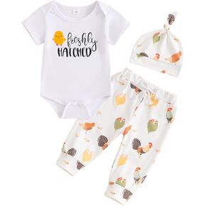 Newborn Baby Boy Farm Chicken Outfit Fresh Hatched Short sleeve Romper Long Pants Hat 3Pcs Coming Home Outfits