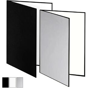 2PCS Photography Reflector Cardboard,3-in-1 17"x12"/42x30cm A3 Studio Folding Light Diffuser Board for Still Life Small Product,Food Cosmetics Photo Shooting-Black,Silver and White