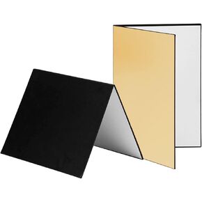 Andoer 3-in-1 Photography Cardboard Paperboard Folding Photography Reflector Diffuser Board (Black + White + Golden) for Still Life Product Food Photo Shooting, A3 Size