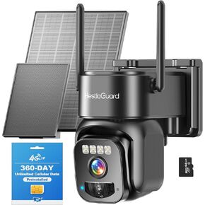2025 4G LTE Cellular Security Camera with 360-Day Unlimited Data Solar Wireless, Built-in IoT SIM Card, Remote Access, Motion Alerts, Auto Human Tracking, Non-WiFi Design with Backup Solar Panel