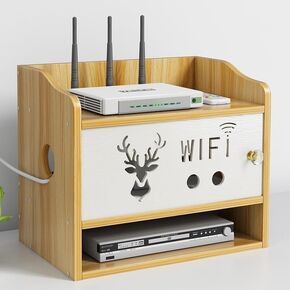 Wooden WiFi Router Storage Box Set-top Box 3 Layer Row Occlusion Box Wireless WiFi Router Shelf for Bedroom Living Room Cord Organizer Box Storage