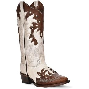 Circle G by Corral Pearl White/Cognac Overlay Women's Snip Toe Western Boots L6032