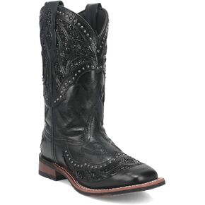 Laredo Womens Eternity Sucded Glitter Square Toe أحذية غير رسمية منتصف العجل منخفض الكعب 1-2 " - أسود