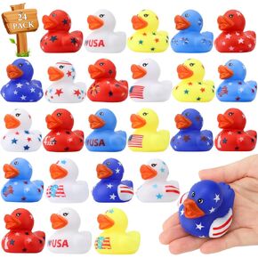 24 Pcs 4th of July 2 Inch Rubber Ducks, Independence Day Rubber Ducks Bulk Patriotic Duckies Toys for Birthday Gifts Showers Beach Pool Independence Day