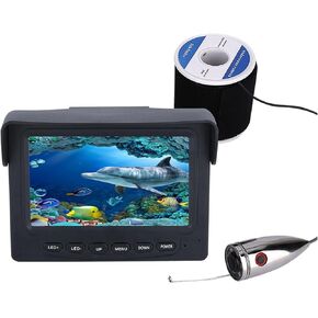 Fishing Camera 15M/30M 1000TVL Underwater Video Camera Kit with 6 IR LED Lights & 4.3" Color Monitor, Waterproof for Ice, Lake, and Ocean Fishing (Black F008S)