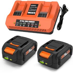 2 Pack 6500mAh Replacement for Worx 20V Battery and Charger Kit for WA3525 WA3520 WA3575 Compatible Worx Battery 20V and 40V (2X20V) Cordless Tools