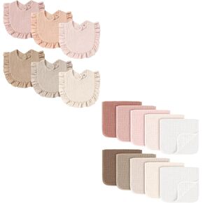 6 حزمة Baby Muslin Bibs Bandana سال لعابه و 10 عبوات شاشات الشاش للبنين والبنات للجنسين