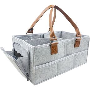 Baby Diaper Caddy Organizer - Felt Nursery Storage Basket with Compartments | Portable & Lightweight Diaper Bag Organizer for Wipes, Bottles, and Essentials | Gray Felt Basket for Newborns & Parents