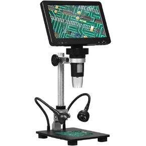 DM9H Coin Microscope with 7'' IPS Screen 1200X Magnification Soldering Microscope Longer 8.5'' Stand Digital Microscope Windows for iOS TV Compatible
