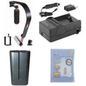 Accessory Kit Compatible with Synergy Digital, Works with Sony HXR-NX3E Camcorder Includes: SDNPF570 Battery, SDM-105 Charger, ZELCKSG Care & Cleaning, SB-8 Video Stabilizers