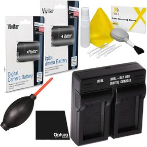Super HI CATERS 2-PCS NP-FW50 LI-ION مع شاحن مزدوج لـ Sony NEX-3 NEX-3N NEX-F3 NEX-5T NEX-5T NEX-5N NEX-5R NEX-6 NEX-7 A7R A7+CLEANING CLEANING+DUST Blower+Optura Microfiber Cloth