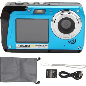 Dual Screen 56MP Digital Camera, 18X Zoom 4K Video Recording with Microphone, 10ft for Underwater Photography, High Resolution Images, Includes 1700mAh Battery