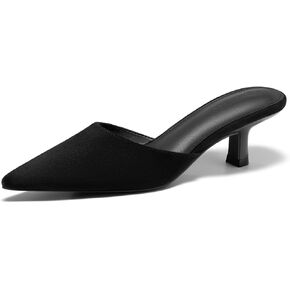 Coutgo Womens Kitten Low Heels Mules Closed Pointed Toe Pumps Slip On Backless Dress Shoes
