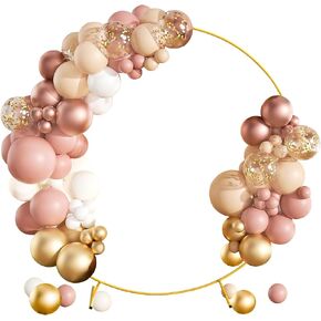 6.6 قدم جولة خلفية الحفلات و 112 PCS Balloon Garland Arch Kit ، Balloon Arch Backdrop Stand ، إطار دائرة الذهب لحفل الزفاف ، عيد ميلاد ، مراسم ، ديكور استحمام الطفل