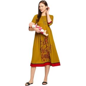 Feeding Kurti for Women| Anarkali Maternity Dress with Nursing Zip for Breastfeeding & Pregnancy in Cotton Rayon