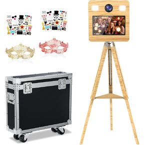 Mirror Photo Booth 15.6" Touch Screen with Flight Case Selfie Mirror Photo Booth with Software Control RGB Ring Light, Built-in Mini PC for Event Rental Wedding Party (15.6in Machine+Camera+Printer)