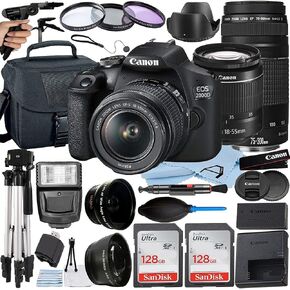ACELL Canon EOS 2000D (Rebel T7) DSLR Camera with EF-S 18-55mm + EF 75-300mm Lens + A-Cell Accessory Bundle Includes: 2 Pack SanDisk 128GB Memory Card