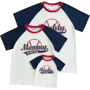 Family Matching Daddy Mommy and Me of The Year T-Shirts Letter Baseball Tops Baby Boy First Birthday Outfit (Women, M, Blue)