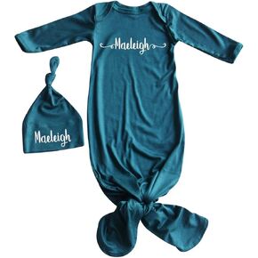 Silky Knotted Baby Gown with Matching Personalized Hat (Sweetly Modern)-Girl, Boy, Gender Neutral