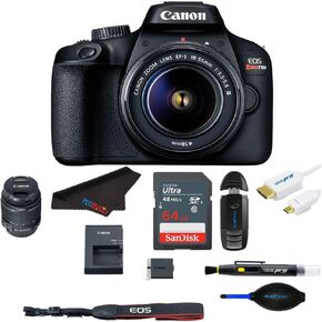 EOS Rebel T100 (EOS 4000D) DSLR Camera w/ 18-55mm DC III Zoom Lens with Pixibytes Basic Bundle (Renewed)