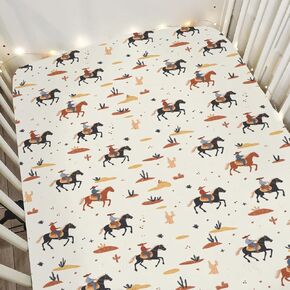 Vintage Western Cowboy Baby Crib Sheets for Boy Girl 28"x52" Retro Cowboy Horse Cactus Soft Stretchy Fitted Crib Mattress Cover Wild Desert Baby Sheet for Standard Crib & Toddler Mattress Pads