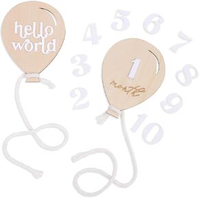 Hello World Baby Sign, Baby Monthly Balloon Milestone Marker,Set for Baby Photos and First Year Milestones,New Parents and Baby Showers with "Hello World" Sign and Monthly Cards from 1-12 Months