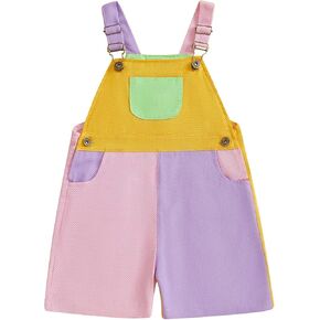 Toddler Baby Girl Boy Overalls Romper Sleeveless Color Block Striped Jumpsuit Shorts Suspender Shortalls Summer