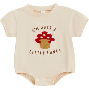 Newborn Girl Boy Mushroom Romper Shirts Infant Baby Summer Clothes Letter Embroidery Short Sleeve Bodysuit Tops