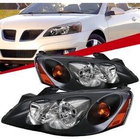 Carpartsinnovate For Pontiac 05-10 G6 Black Headlights Head Lights Amber Corner Turn Signal Lamps