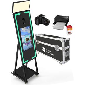 Magic Mirror Photo Booth, 45’’ Mirror Photo Booth, 22’’ Touch Screen, (i5 8+256G) WindowsOS Photo Booth Flight Case, App Control & Remote Control WRGB Light for Wedding Party Events