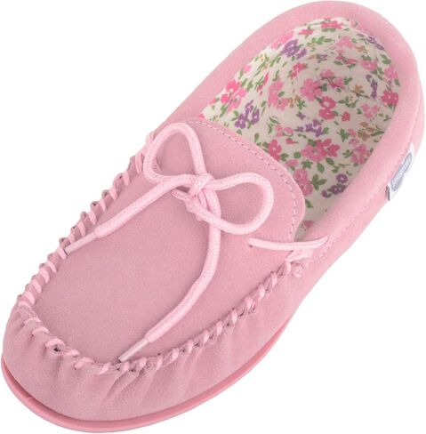SNUGRUGS Grace Womens Suede Moccasins with Floral Cotton Inner and Rubber Sole in Saudi Arabia