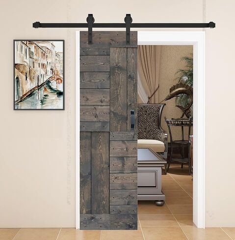S Series 28in. x 84in. الجوز المظلم الانتهاء من DIY Solid Wood Sliding Barn Door مع مجموعة الأجهزة (ضروري التجميع) in Kuwait