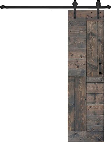 S Series 28in. x 84in. الجوز المظلم الانتهاء من DIY Solid Wood Sliding Barn Door مع مجموعة الأجهزة (ضروري التجميع) in Kuwait