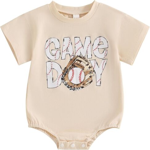 Baby Boys Girls Baseball Outfit Short Sleeve Game Day Print Oversized Bubble Romper Bodysuit One Piece Summer Clothes in Kuwait