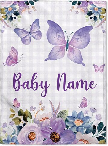 FLOCHIL Personalized Baby Blankets, Custom Baby Blanket - Baby Blanket with Name for Girls, Best Gift for Baby, Newborn Floral Plush Fleece (30x40) in Saudi Arabia