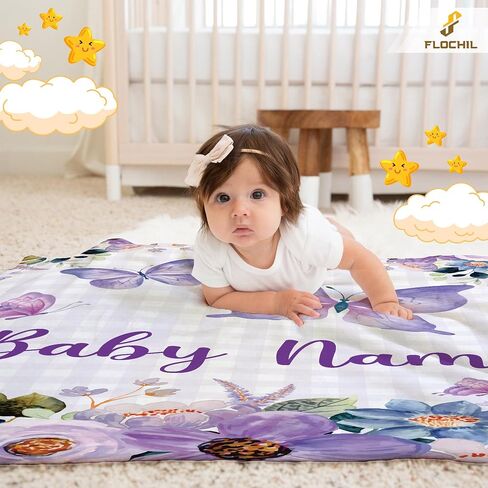 FLOCHIL Personalized Baby Blankets, Custom Baby Blanket - Baby Blanket with Name for Girls, Best Gift for Baby, Newborn Floral Plush Fleece (30x40) in Saudi Arabia