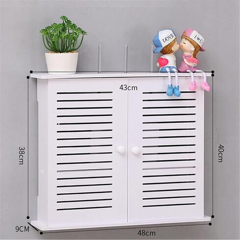 WiFi Router Storage Box,Router Shelf Wall Mount, 2 Tiers Modern Design Decorative Wooden Plastic Board Wireless Router Storage Box | Wall Hanging Shelves Hider Rack Organizer(38x26x7.5cm) in Kuwait