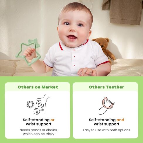 Wrist Teether Gift Set 100% Silicone, Wearable Type Baby Chew Toy Baby Gift for Newborn Roly Poly Toy Silicone Teething Toys for Infant and Toddler Bracelet Type (Star Coral Beige, Pony Yellow) in Kuwait