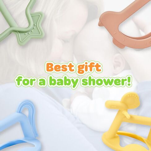 Wrist Teether Gift Set 100% Silicone, Wearable Type Baby Chew Toy Baby Gift for Newborn Roly Poly Toy Silicone Teething Toys for Infant and Toddler Bracelet Type (Star Coral Beige, Pony Yellow) in Kuwait