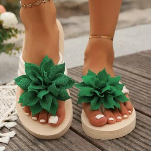 Women's 3D Flower Sandals Dressy Flip Flops Non-Slip Summer 2025 Thong Beach Slides Casual Outdoor Flat Sandals Vacation in Kuwait